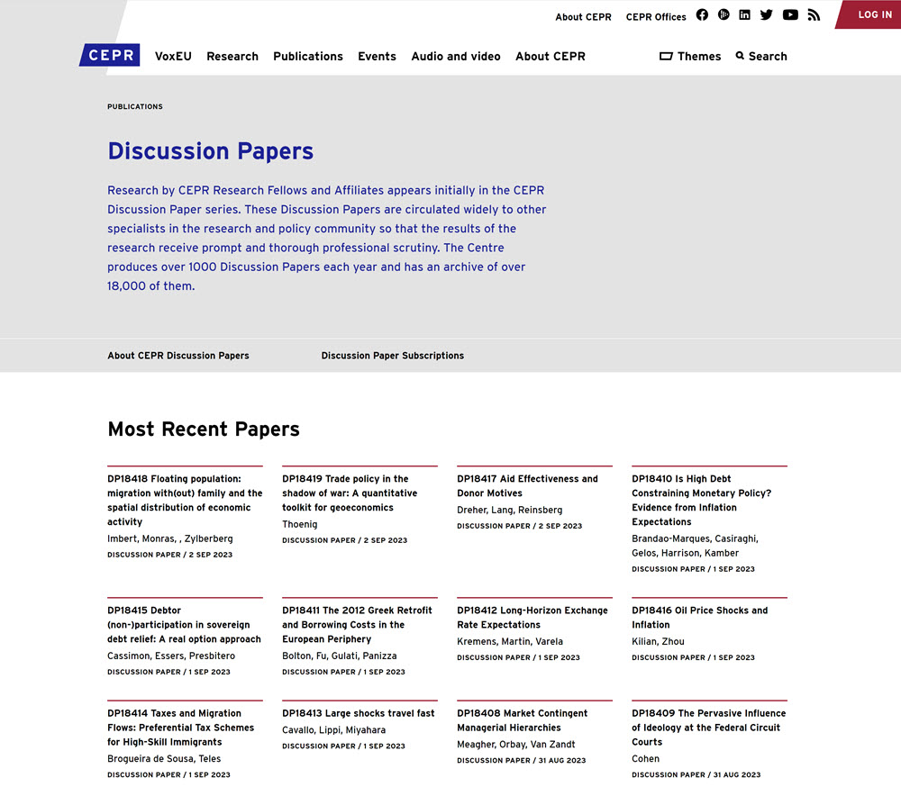 The Centre for Economic Policy Research (CEPR) Discussion Papers