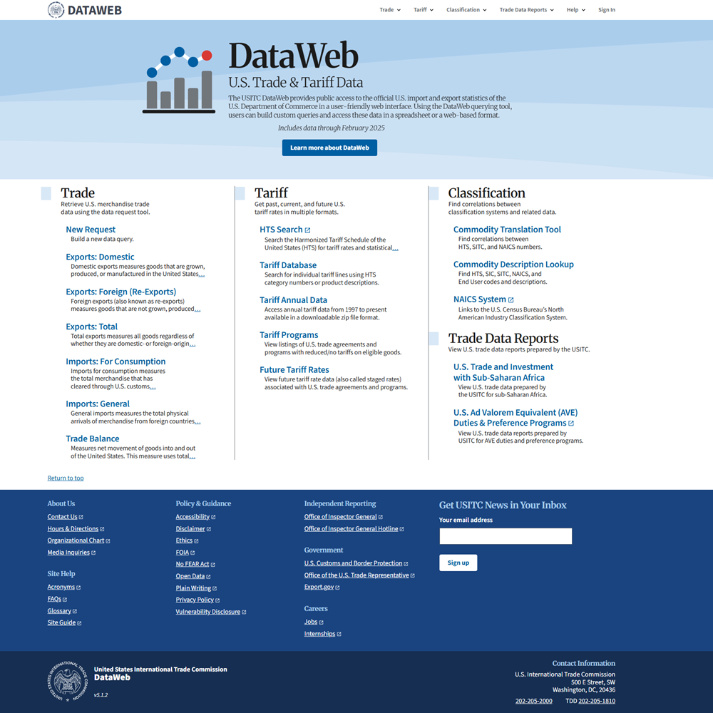 DataWeb: U.S. Trade and Tariff Data