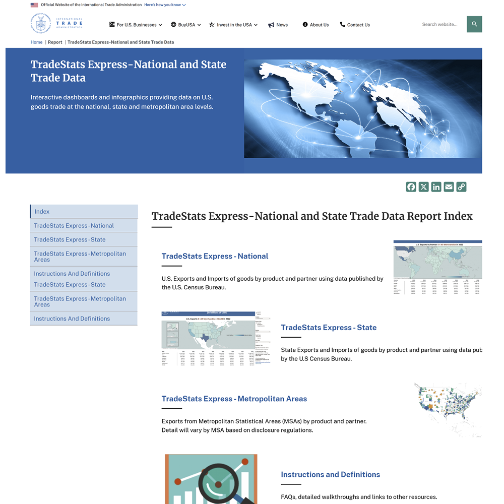 Tradestats Express National and State Trade Data Report Index