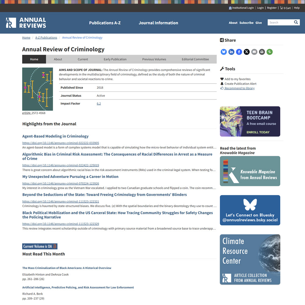 Annual review of criminology