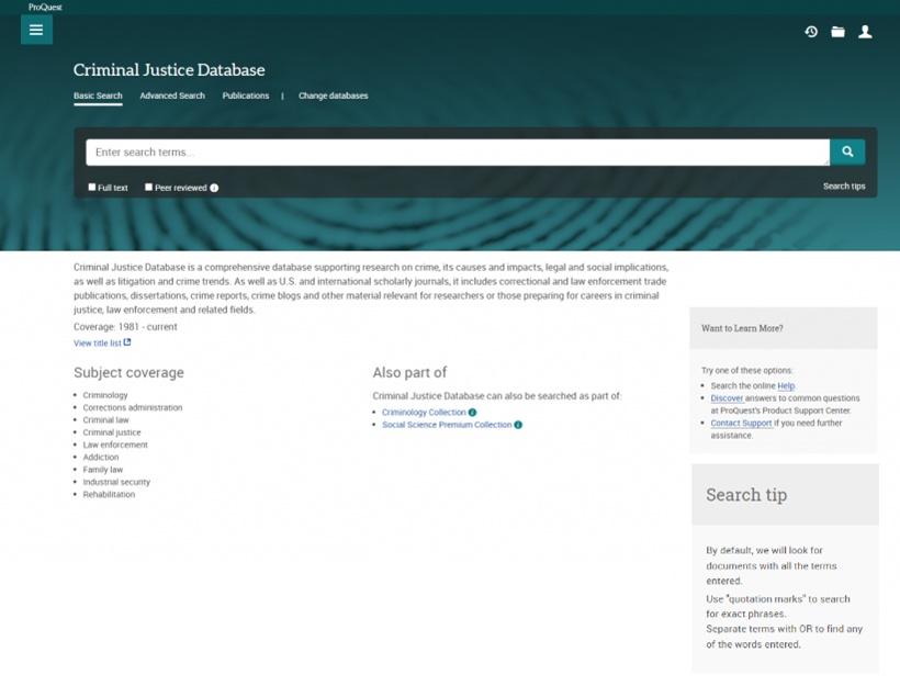 Criminal justice database (proquest)