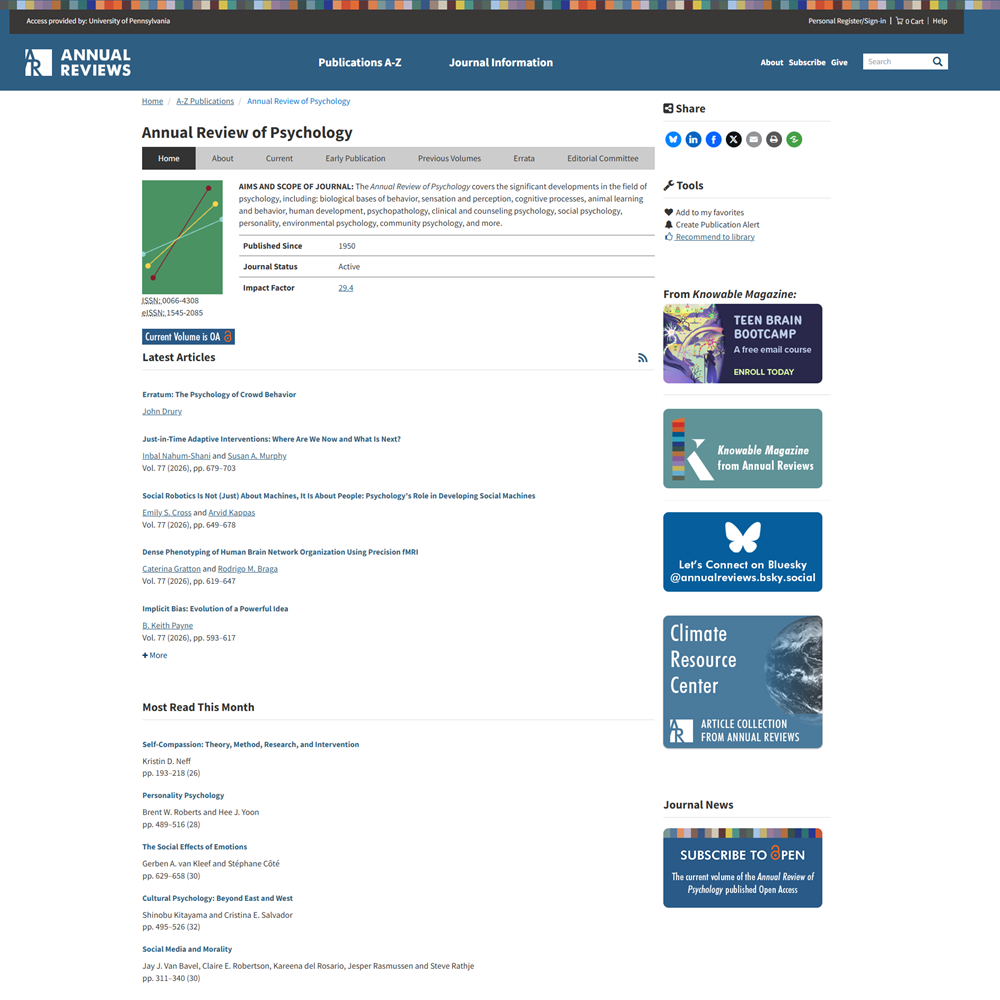 Annual Review of Psychology (Database)