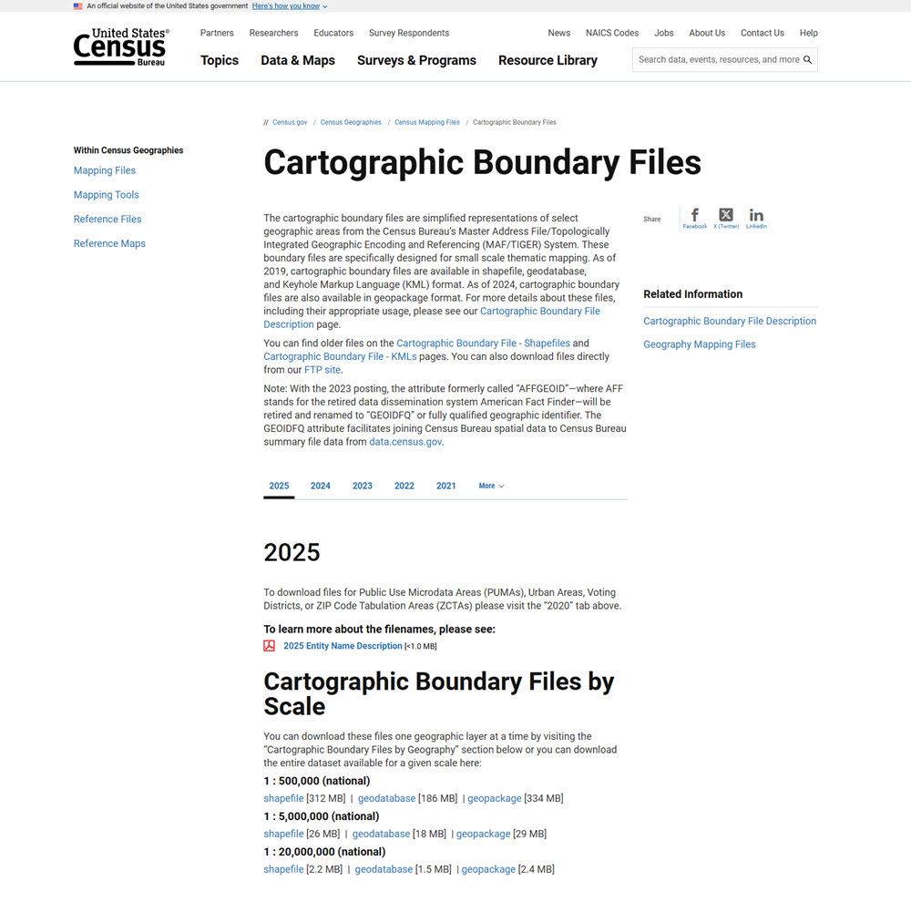 U.S. Census Cartographic Boundary Files