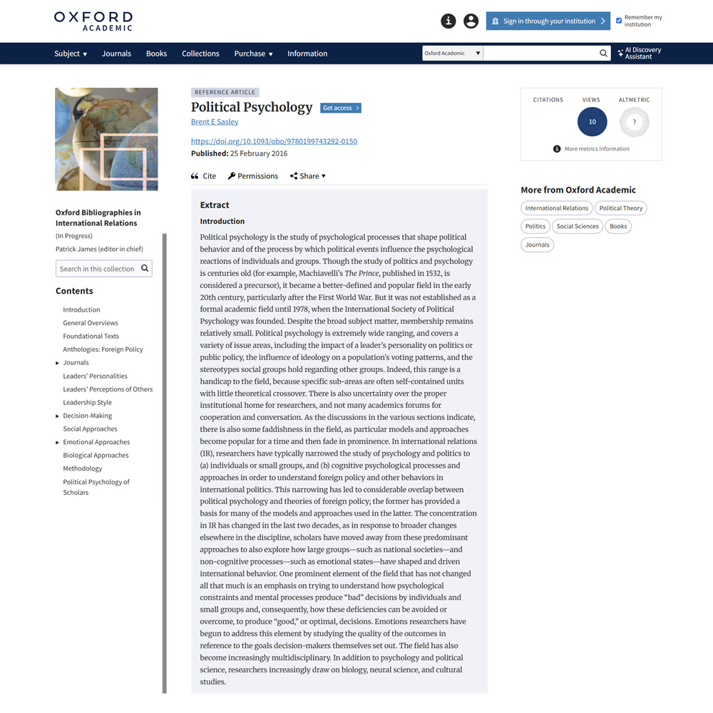 Oxford Bibliographies Political Psychology